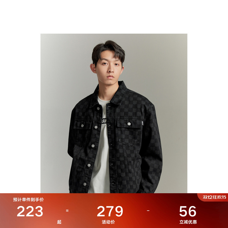 【A】GXG热卖时尚经典棋盘格男式牛仔夹克外套上衣