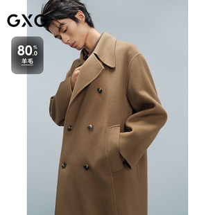 品G24X264008 24冬季 GXG男装 深卡其双排扣通勤长大衣