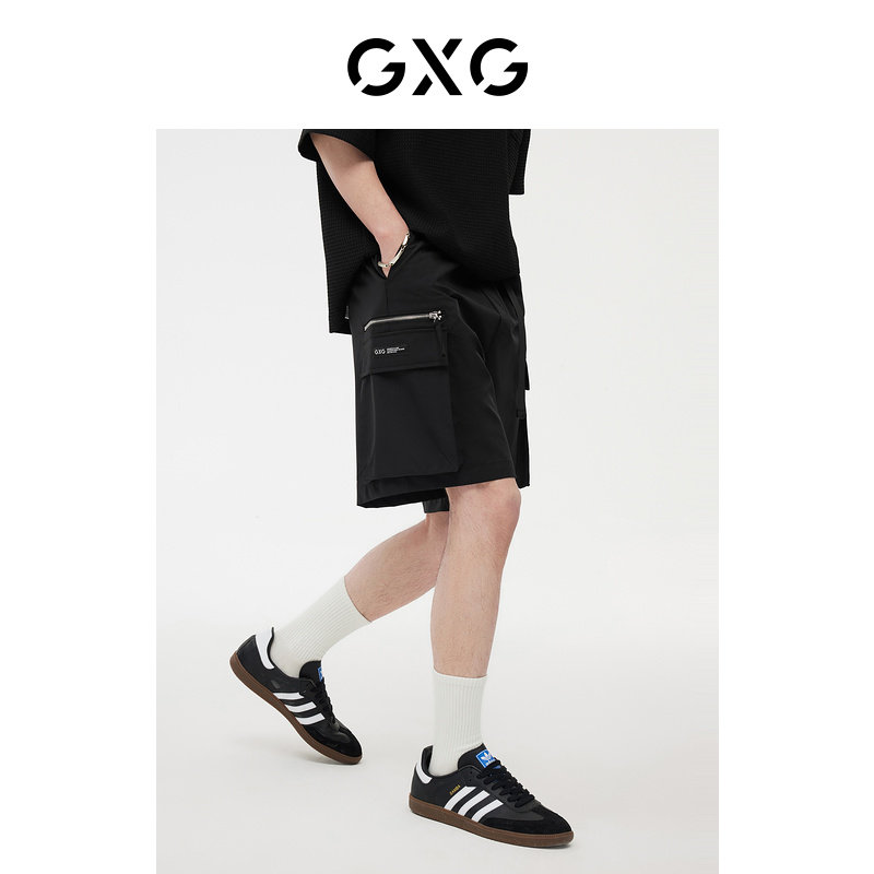 GXG男装 夏季热销短裤五分裤宽松大口袋腰带印花点缀时尚休闲裤