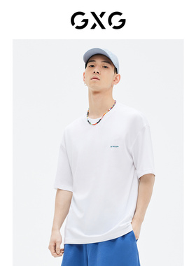 GXG男装白色短袖T恤时尚印花 2023年夏季品GE1440966E