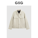 春秋热卖 休闲翻领夹克外套皮衣 简约设计真皮夹克男士 GXG男装