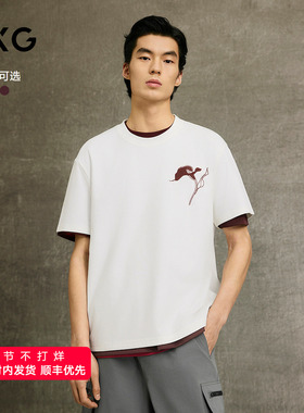 GXG男装 商场同款T恤花卉印花圆领短袖针织 25年夏G25X442042