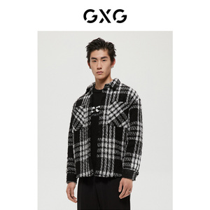GXG男装 绿意系列黑白格时尚短大衣 冬季