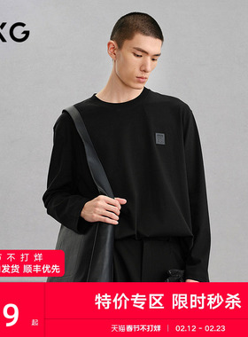 GXG男装 黑色基础简约长袖T恤24年冬季品G24X344015