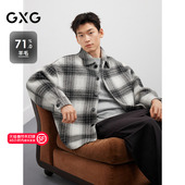 含绵羊毛 式 25冬季 GXG男装 格纹衬衫 新品 经典 短大衣百搭外套