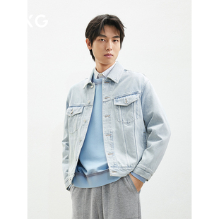 2025年GXG春季新品简约百搭日常通勤水洗牛仔夹克外套男