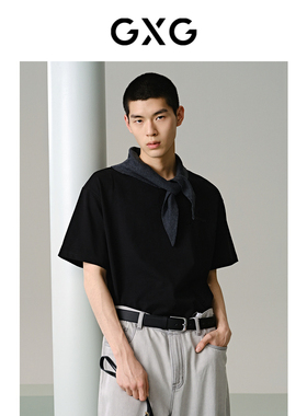 GXG男装 黑色宽松圆领短袖T恤 24年夏季品G24X442028