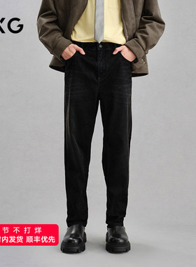 GXG男装 黑色绒面牛仔裤直筒保暖长裤 24年冬G24X054072