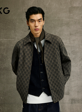 GXG男装 橄榄绿暗纹提花简约通勤教练夹克25年春新品G25X211013