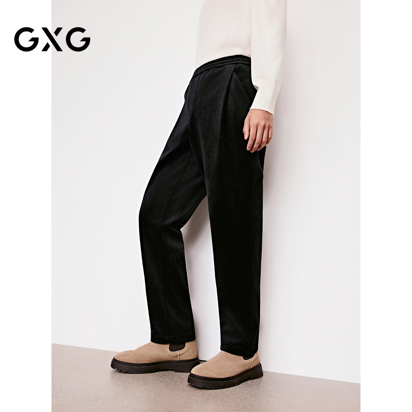GXG男装 绒感肌理休闲裤锥形通勤西裤简约长裤男 2025年冬季新品