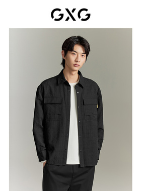 GXG男装  黑色肌理感工装风口袋衬衫外套 GEX10314673