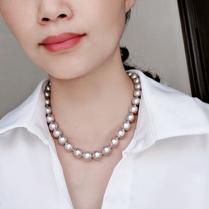 灰色珍珠项链衣服配饰锁骨链简约