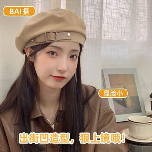 大头围帽子贝雷帽女秋冬显脸小高级感2025新款文艺小香风八角帽
