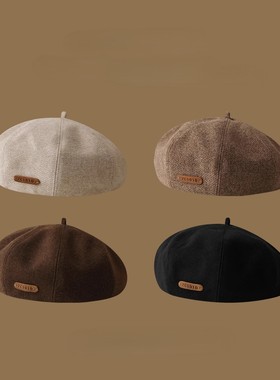 复古毛呢贝雷帽秋冬厚款百搭画家帽子韩系气质南瓜帽大帽顶显脸小