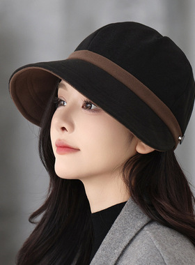 赵露思同款拼色马术帽子女秋冬季新款宽檐显脸小百搭保暖鸭舌帽潮