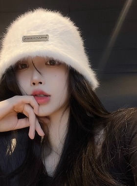 帽子冬款女毛绒大头围可爱保暖显脸小秋天洋气时髦盆帽水桶渔夫帽