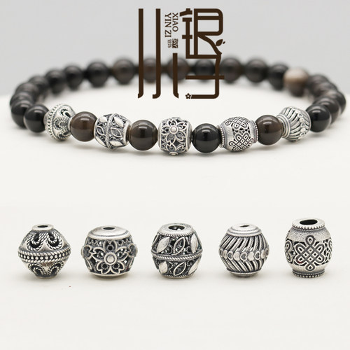 镂空掐丝做旧小桶珠足银隔珠