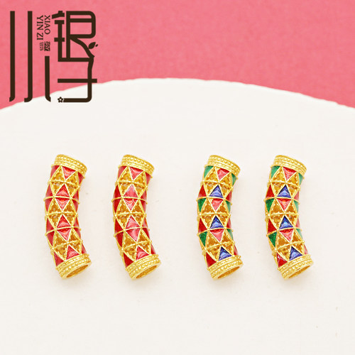 S925纯银滴胶圆点三角图案弯管