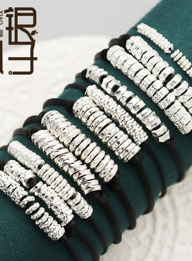 足银999实心盘缠隔珠素银隔片不规则圆环纯银DIY编绳手串手绳配件