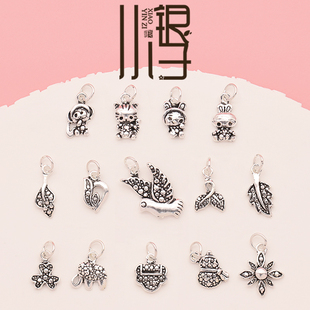 树叶小象小鸟如意锁葫芦小花马赛克吊坠S925纯银DIY配件 泰银吊坠