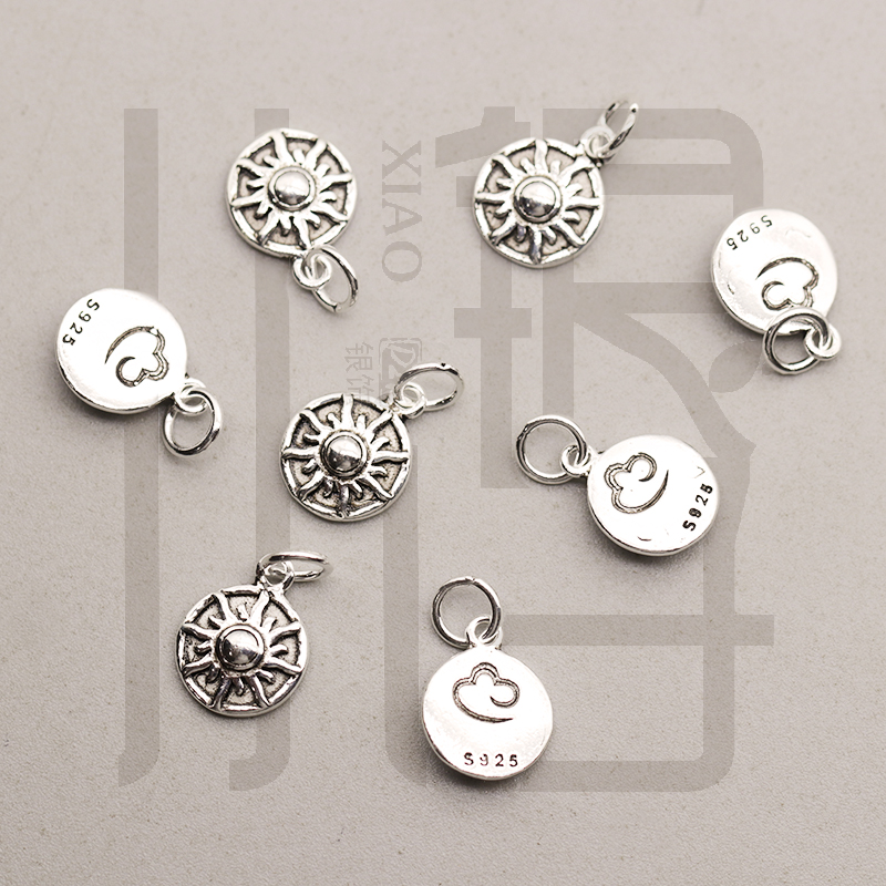 S925纯银祥云太阳花纹圆牌挂坠