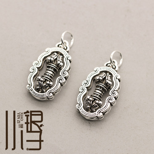 S925银镂空可转动金刚杵吊牌挂坠