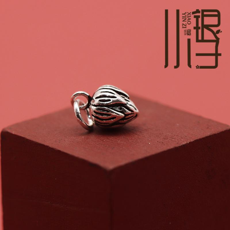 立体莲花花苞莲藕挂坠纯银