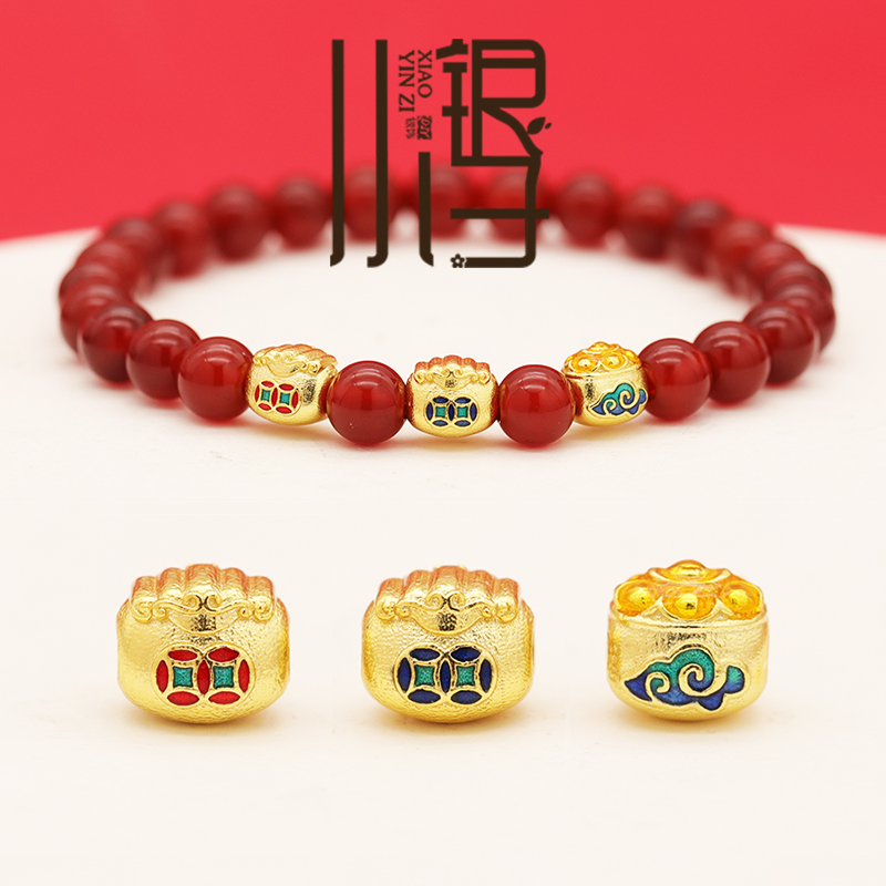 S925纯银铜钱祥云纹小福袋