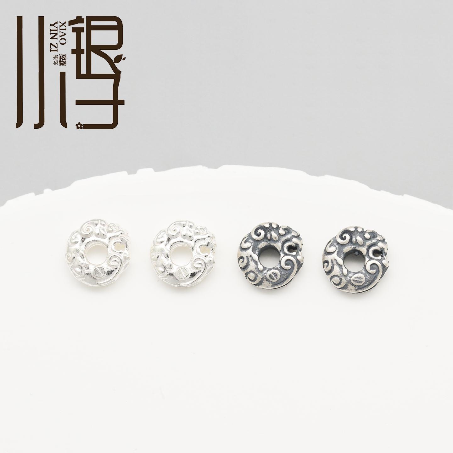 S999纯银龙纹图腾祥云卷纹隔片