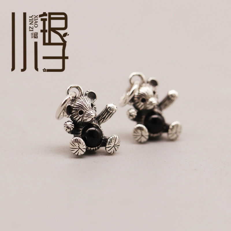 泰银吊坠 立体迷你泰迪玩偶熊挂坠S925纯银饰DIY手工编绳串珠配件