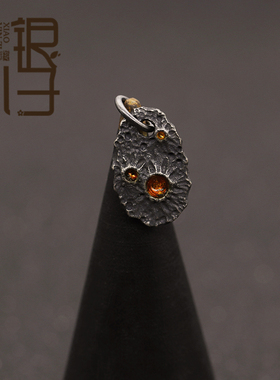 合金S925纯银做旧流金陨石坑牌