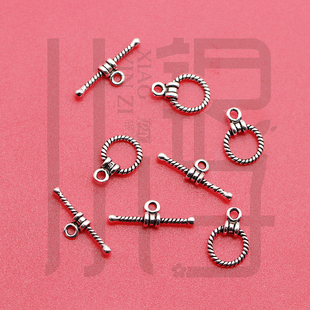 泰银扣子 做旧麻花拧绳OT扣 收尾扣 S925纯银DIY编绳串珠扣头配件