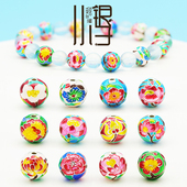 足银隔珠 彩色烧蓝十二生辰花花神圆珠S999纯银饰DIY手链串珠配件