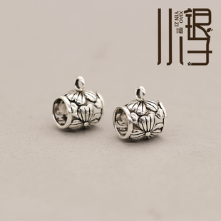 泰银隔珠 镂空三叶幸运草花纹三通S925纯银饰DIY编绳串珠材料配件