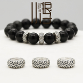 足银隔珠 3D硬银隔片做旧多卷纹圆扁珠 S999足银DIY编绳配件材料