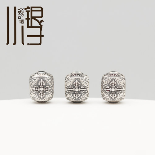 S999纯银岩石纹十字金刚杵长方珠