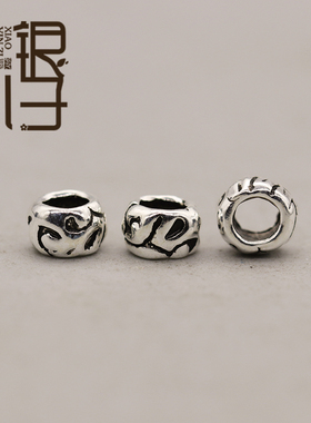 S925纯银迷你涂鸦尾羽花纹隔珠