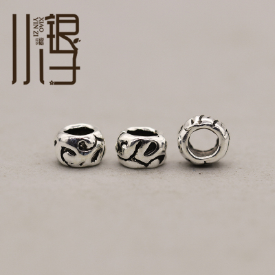 S925纯银迷你涂鸦尾羽花纹隔珠