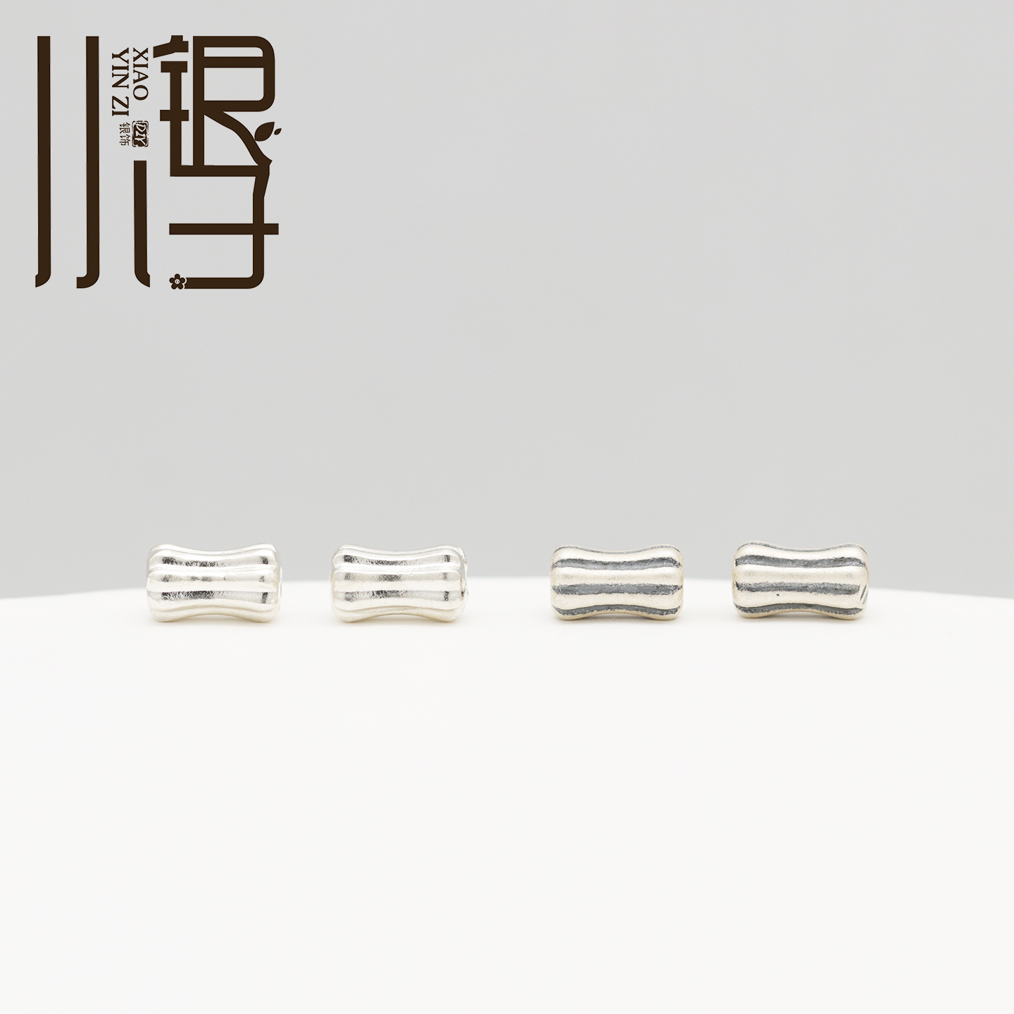 S999纯银线条纹竹节骨管桶珠