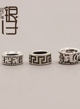 泰银隔珠 光面回纹镂空六字真言万字大孔隔片S925纯银DIY串珠配件