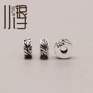 泰银隔珠 凤凰尾羽羽毛纹扁珠散珠S925纯银DIY手工编绳串珠材料件