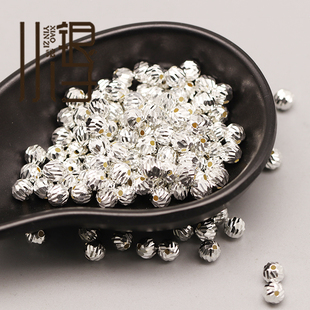 精工素银光面条纹圆珠隔珠镭射 S925纯银银饰DIY串珠材料银珠配件