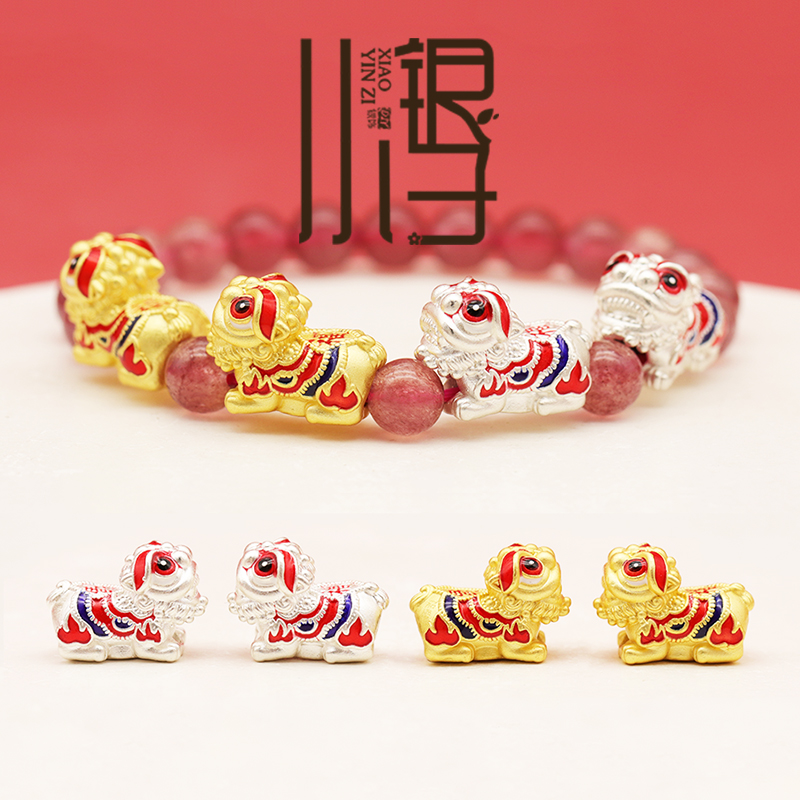 S999足银3D硬银醒狮直孔隔珠