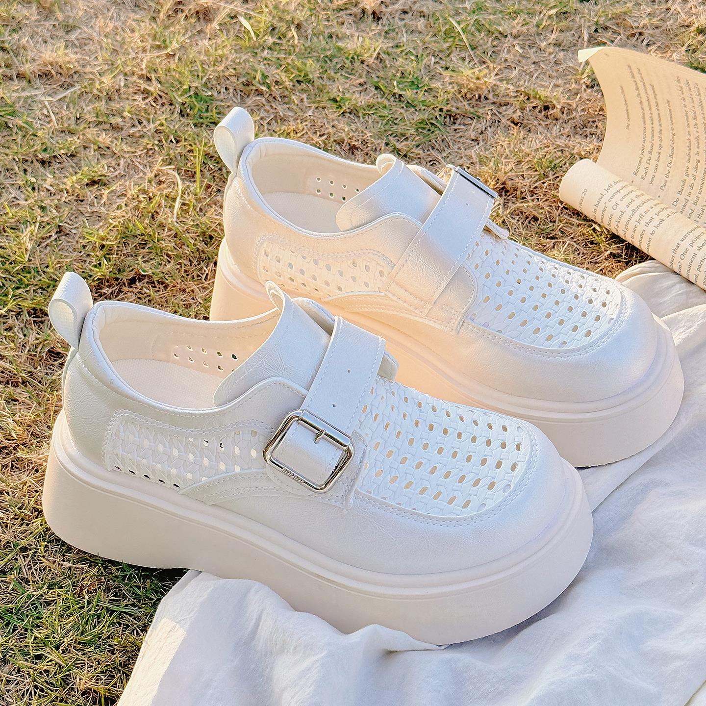 厚底乐福鞋女夏镂空透气休闲板鞋