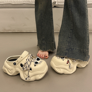 可爱软底厚底增高洞洞鞋 女夏外穿2025爆款 超火新款 沙滩包头凉拖鞋