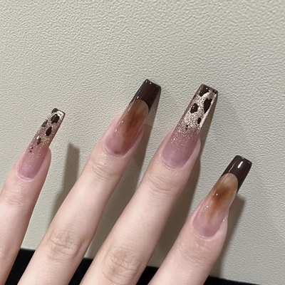 秋冬季新款美甲纯手工定制穿戴甲成品韩系豹纹美甲贴片涩味显白甲