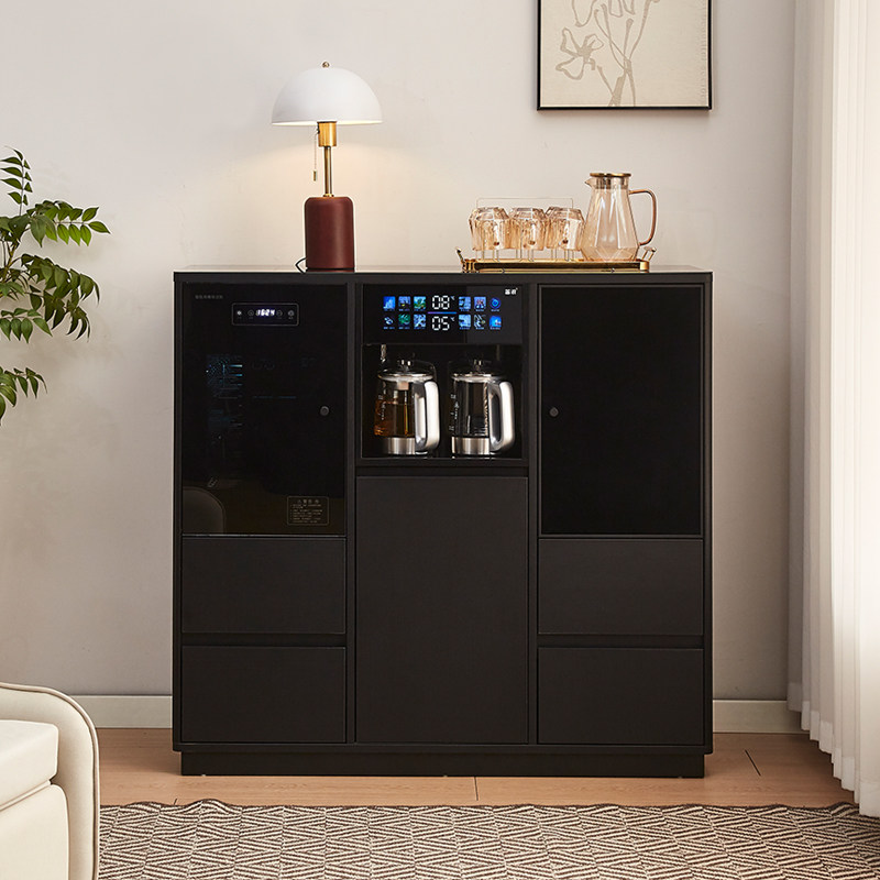 新款黑色茶吧机家用客厅储物展示柜一体机数字显示屏办公室泡茶机