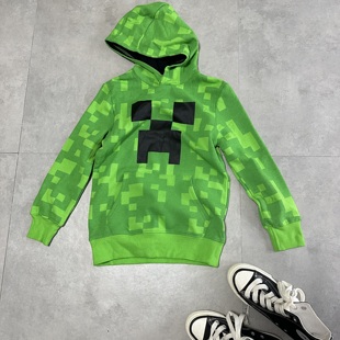 外贸元单 男中大童我的世界苦力帕抓绒连帽长袖卫衣120-165瑕疵款