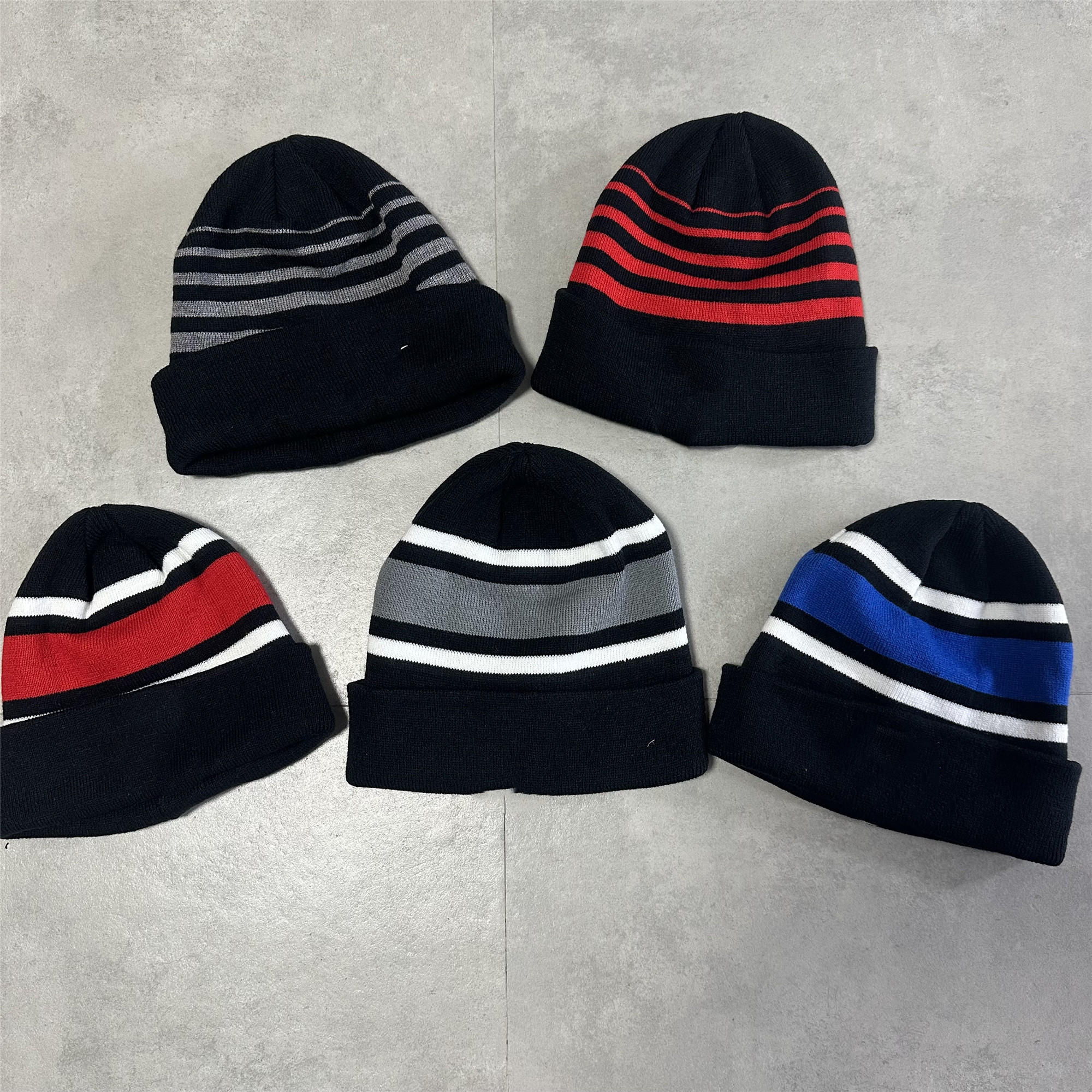 Ｎ家线冷帽套头条纹双层