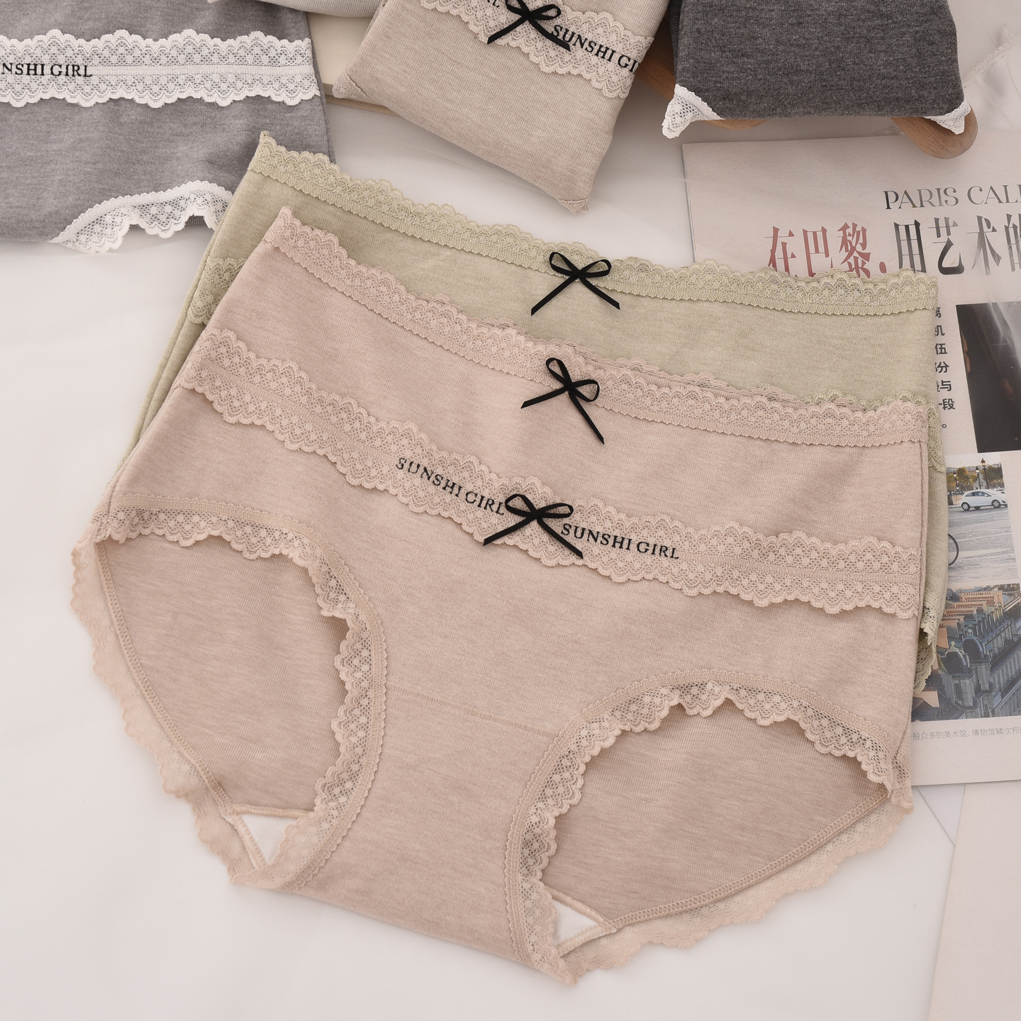 磨毛莫代尔棉中腰内裤女韩版时尚潮ins秋冬蝴蝶结甜美少女三角裤